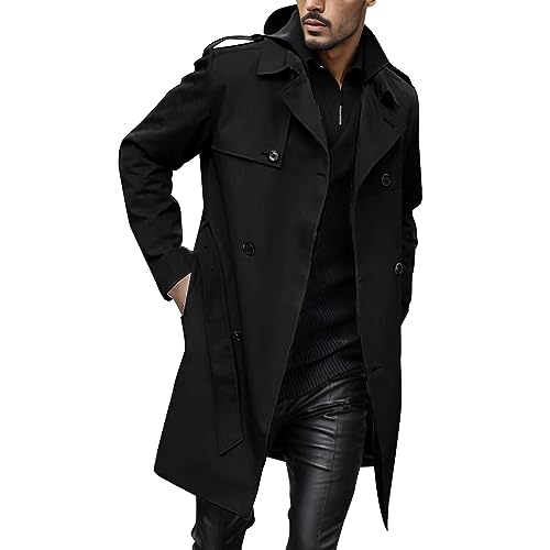 Celucke Herren Zweireiher Trenchcoat Lang Mantel mit Gürtel Mode Herbst Einfarbig Reverstasche Leichter Slim Fit Wintermantel Windbreaker Übergangsjacke Männer Herrenmantel Celucke Herren Zweireiher Trenchcoat Lang Mantel mit Gürtel Mode Herbst Einfarbig Reverstasche Leichter Slim Fit Wintermantel Windbreaker Übergangsjacke Männer Herrenmantel von Celucke