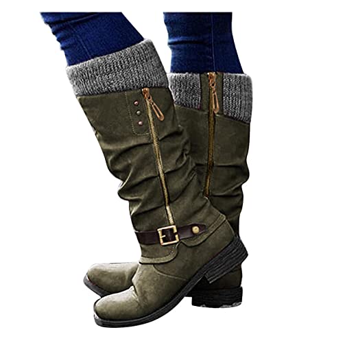 Celucke Hohe Stiefeletten Damen Overknee Stiefel Blockabsatz Winterstiefel Winterschuhe Mode Langschaft Boots Schneestiefel Winter Warme Schuhe von Celucke