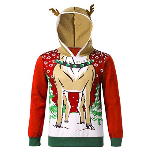 Celucke Hoodie Herren Weihnachtspullover mit Rentier Stil, Männer Weihnachten Kapuzenpullover Langarm Pullover mit Kapuze von Celucke