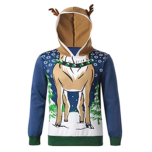 Celucke Hoodie Herren Weihnachtspullover mit Rentier Stil, Männer Weihnachten Kapuzenpullover Langarm Pullover mit Kapuze von Celucke