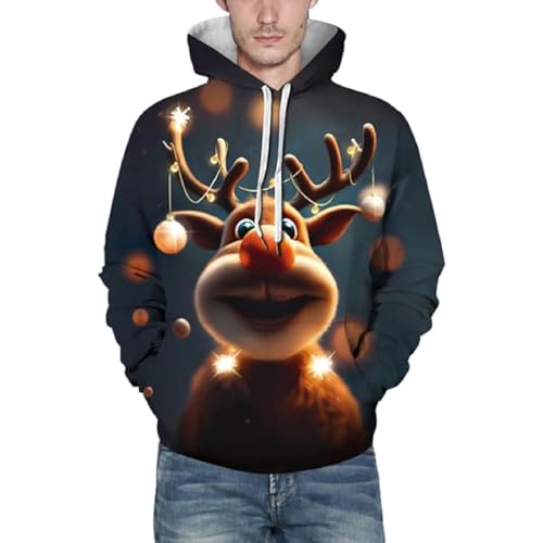 Celucke Hoodie Weihnachten Herren Sweatshirt Weihnachtspullover Lustige 3D Weihnachten Pullover Merry Christmas Langarm Kapuzenpulli Streetwear HäSslich Winter Hoodie Sweatshirt von Celucke