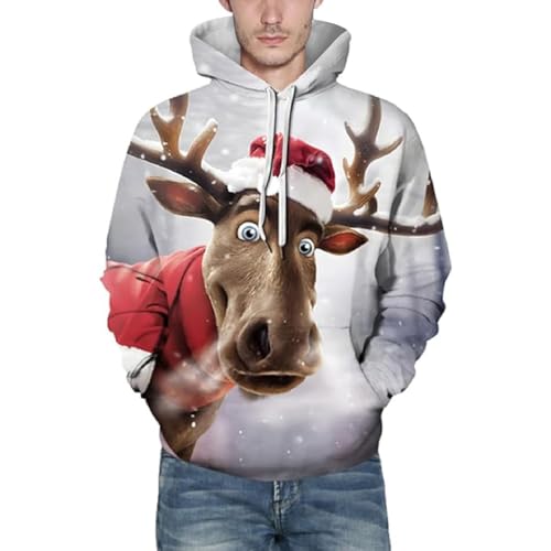 Celucke Hoodie Weihnachten Herren Sweatshirt Weihnachtspullover Lustige 3D Weihnachten Pullover Merry Christmas Langarm Kapuzenpulli Streetwear HäSslich Winter Hoodie Sweatshirt von Celucke