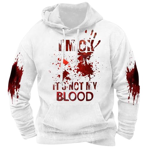 Celucke I'm Ok It's Not My Blood Herren Kapuzenpullover Halloween Blut Hoodie Hoodies Casual Langarm Sweatshirt Weiches Kapuzenpulli Winter Oversized Sweatshirt Oberteil mit Tasche von Celucke