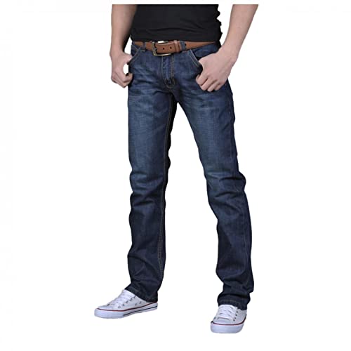 Celucke Jeans Herren Jeanshose Einfarbig Gerade Hose Casual Business Stretchjeans Modernes Regular Fit Freizeithose Boyfriend-Jeans Straight-Leg-Jeans(Blau,33) von Celucke