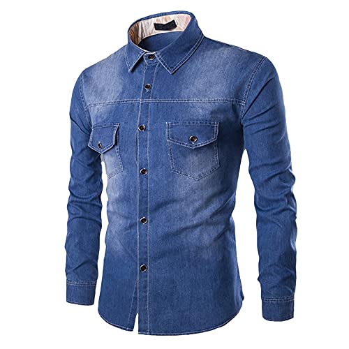 Celucke Jeanshemd Herren Langarm Denim Blau Herrenhemd Slim Fit Hemden Freizeithemd Lässiges Denim Shirt Langarmhemd Cowboy-Style Kent-Kragen Business Hemdoberteil für Männer von Celucke