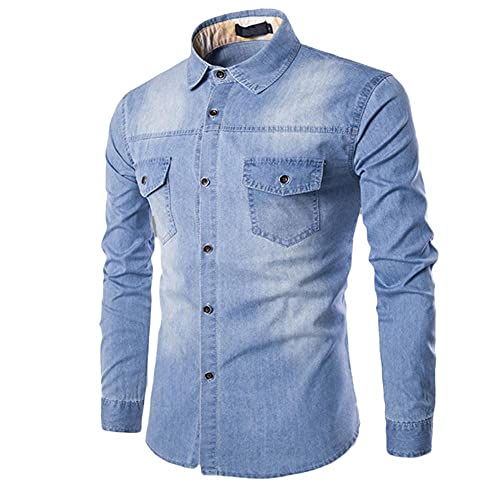 Celucke Jeanshemd Herren Langarm Denim Blau Herrenhemd Slim Fit Hemden Freizeithemd Lässiges Denim Shirt Langarmhemd Cowboy-Style Kent-Kragen Business Hemdoberteil für Männer von Celucke