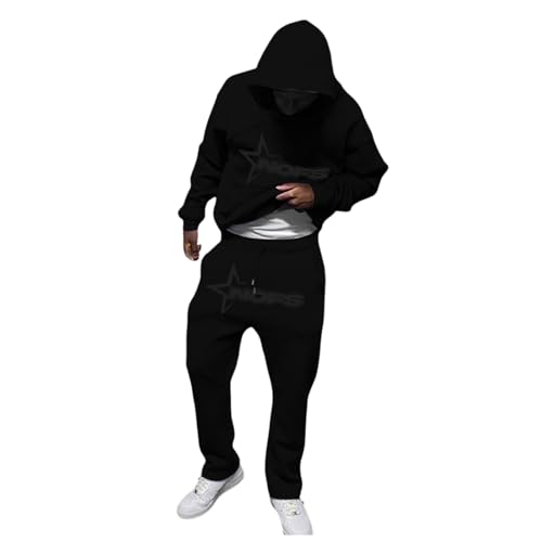 Celucke Jogginganzug Herren NOFS 2-teilig Winter Y2K Tracksuit Baumwolle Tracksuit Baggy Sweatshirt mit Kapuze Jogginghose Hip Hop Streetwear Trainingsset für Gym von Celucke