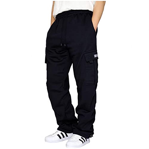 Celucke Jogginghose Herren Trainingshose Einfarbig Cargo Jogger Elastische Taille Tunnelzug Freizeithose Lang Sporthose Lose Fitnesshose von Celucke