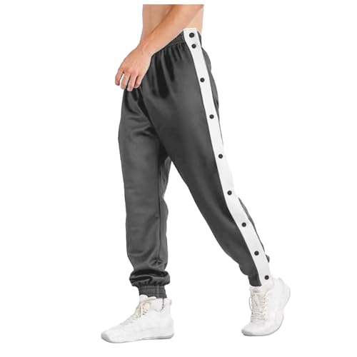 Celucke Jogginghose Herren Vollständig Geknöpfte Hose mit Seitlichem Tasten Abreißhose Basketball-Trainingshose Leggings Sporthose Reha Hose Freizeithose mit Tasche Sportswear Sweathose von Celucke