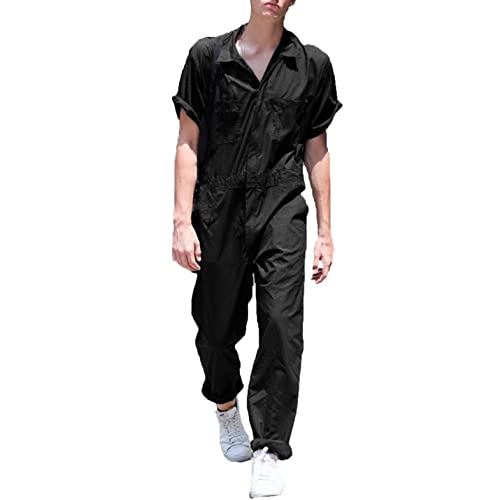 Celucke Jumpsuit Herren Overalls Sommer T-Shirt Sommerjumpsuit Männer Schlafanzug aus Baumwolle und Leinen Jogginganzug Trainingsanzug mit mehreren Taschen Overall von Celucke