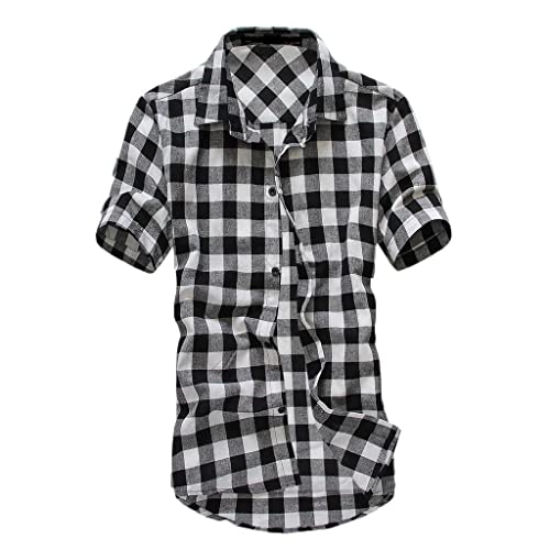 Celucke Kariertes Hemd Herren Shirt Hemd Freizeithemd Normale Passform Kurzarm Slim Fit Hemden Bügelfreies Kariert Hemd Trachtenhemd Karo Hemd(Schwarz,M) von Celucke