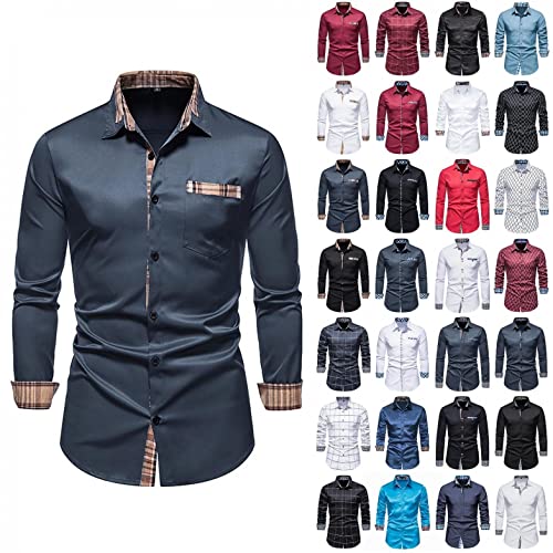 Celucke Karohemd Herren Businesshemd Langarm Hemd Kariertes Revershemd in Slim Fit und Regulär Fit Karomuster Hemden Langarmhemd Button Freizeithemd Kragen Karo(Blau,L) von Celucke