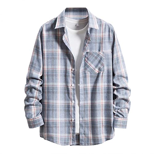 Celucke Karohemd Herren Kariertes Lose Freizeithemd Langarm Hemd Revershemd Karomuster Hemden Baumwolle Langarmhemd Button Casual Shirt(Blau,M) von Celucke