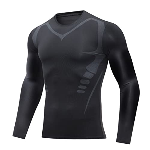 Celucke Kompressionsshirt Herren Langarm Funktionsshirt Männer Sportshirt Atmungsaktiv Trainingskleidung Fitness Sport Laufen Schnell Trocknendes T-shirt Hochelastisches Training Bodenshirt(Schwarz,M) von Celucke