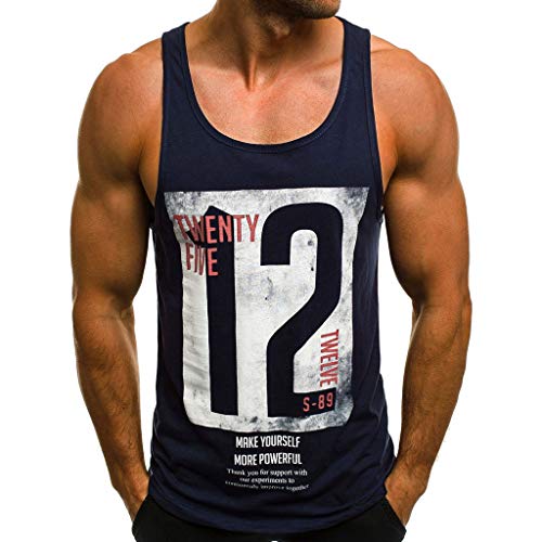 Celucke Lässiges Trägershirts Muskelshirt Herren Sport Print Tank Top Tanktops Männer Tankshirt Classic unterhemden Sommer Fitness Jogging (Blau,L) von Celucke