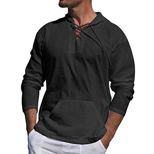 Celucke Langarm Hemd Herren Leinenhemd Sommer mit Kapuzen Tasche Langarmhemd Freizeithemd Casual Hemden Leichte Leinen Atmungsaktive Bequem Sommerhemden Loose Shirt Tasche von Celucke