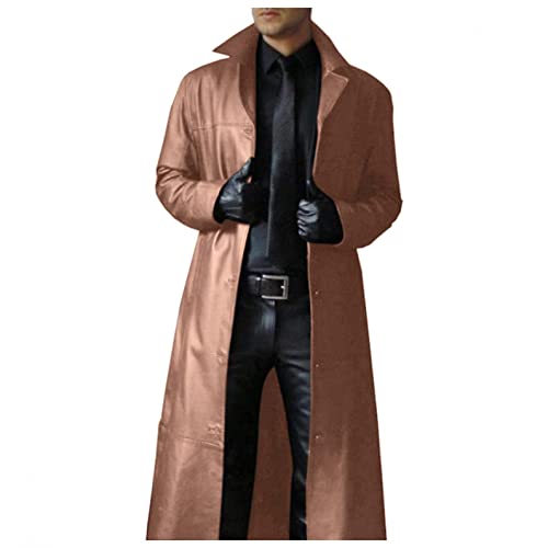 Celucke Lange Mantel Herren Ledermantel Kunstleder Lederjacke Gothic Mittelalter Halloween-Kostüm Vampirjäger Bikerjacke Winterjacke von Celucke
