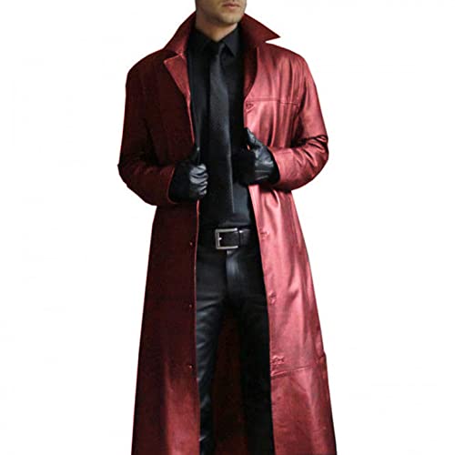 Celucke Lange Mantel Herren Ledermantel Kunstleder Lederjacke Gothic Mittelalter Halloween-Kostüm Vampirjäger Bikerjacke Winterjacke von Celucke