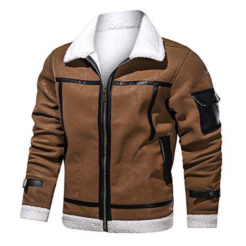 Celucke Lederjacke Herren Bikerjacke Kunstleder Bomberjacke mit Sweat-Kapuze, Männer Winterjacke Kapuzenjacke Vintage Übergangsjacke Steppjacke (Gelb, L) von Celucke