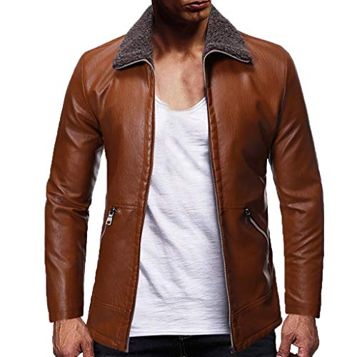 Celucke Lederjacke Herren Bikerjacke Kunstleder gefütterter Winterjacke Slim Fit Männer Vintage Jacke Winter Steppjacke (Gelb, L) von Celucke