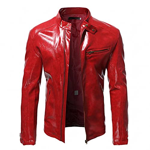 Celucke Lederjacke Herren Leder Jacke Stehkragen Bikerjacke mit Tasche Motorradjacke Slim Lässig Übergangsjacke Männer Mäntel von Celucke