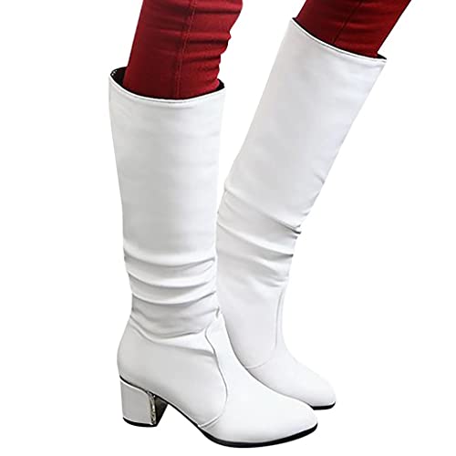 Celucke Lederstiefel Damen Halbhoch Stiefeletten Booties mit Blockabsatz Comfort Frauen Ankle Boots Kunstleder Bootie Herbst Winter Lang Stiefel Schneestiefel Stiefelette von Celucke