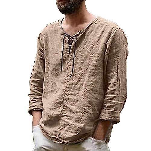 Celucke Leinenhemd Herren Hemd Leinen Männer Henley Langarmhemd Sommer Freizeithemd Casual Hemden Leichte Atmungsaktive Bequem Sommerhemden Loose Shirt von Celucke