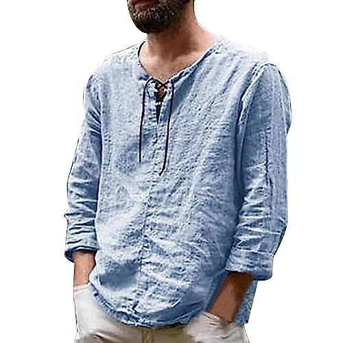 Celucke Leinenhemd Herren Hemd Leinen Männer Henley Langarmhemd Sommer Freizeithemd Casual Hemden Leichte Atmungsaktive Bequem Sommerhemden Loose Shirt von Celucke