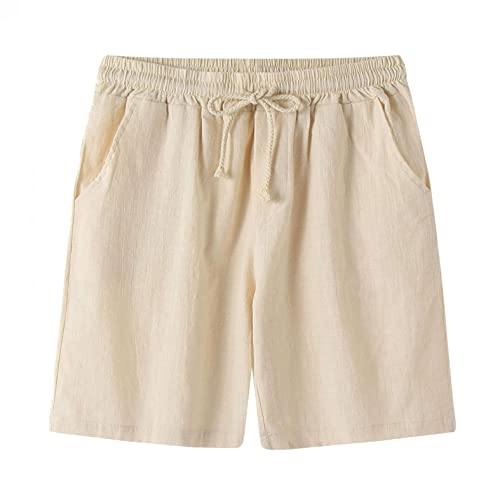 Celucke Leinenhose Baumwollhose Herren Kurze Leinen Freizeithose Stoffhose Elegant Strandhose im Leinen-Look Sommerhose Männer Leicht Yogahose High Waist Bequem Loose Shorts Sport(Beige,L) von Celucke