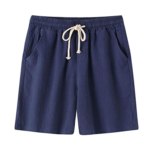 Celucke Leinenhose Baumwollhose Herren Kurze Leinen Freizeithose Stoffhose Elegant Strandhose im Leinen-Look Sommerhose Männer Leicht Yogahose High Waist Bequem Loose Shorts Sport(Blau,XXL) von Celucke