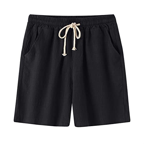 Celucke Leinenhose Baumwollhose Herren Kurze Leinen Freizeithose Stoffhose Elegant Strandhose im Leinen-Look Sommerhose Männer Leicht Yogahose High Waist Bequem Loose Shorts Sport(Schwarz,M) von Celucke