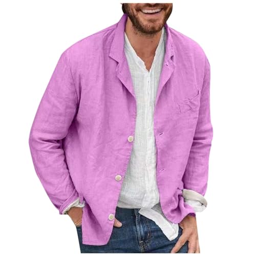 Celucke Leinenjacke Herren Sommer Baumwolle Leinen Einfarbig Leinenhemd Cardigan Leicht Atmungsaktive Langarmshirt Button Down Lässige Herrenjacke Sportlich Freizeithemd Business Anzug von Celucke