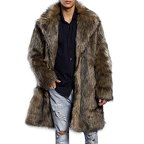 Celucke Mantel Herren Lang Pelzmantel Kunst Felljacke,Männer Winterjacke Parka Kunstpelz Lange Jacke Faux Fur von Celucke