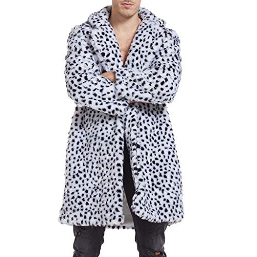 Celucke Mantel Herren Lang Pelzmantel Leopard Muster Kunst Felljacke, Winterjacke Männer Parka Kunstpelz Lange Jacke Faux Fur von Celucke