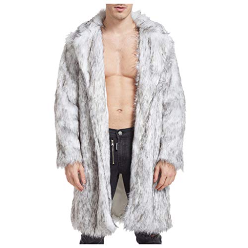 Celucke Mantel Herren Lang Pelzmantel Leopard Muster Kunst Felljacke, Winterjacke Männer Parka Kunstpelz Lange Jacke Faux Fur von Celucke