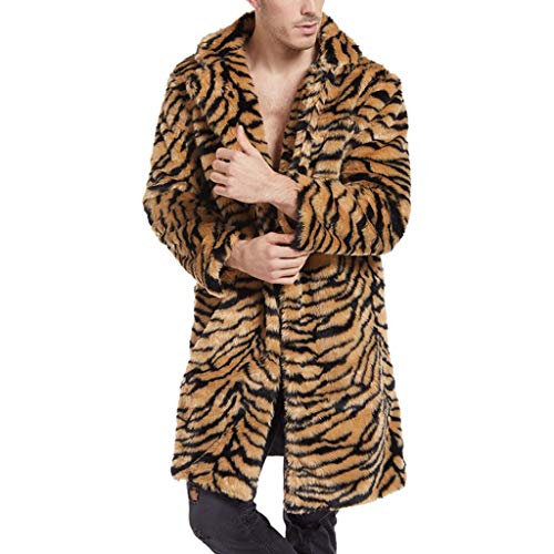 Celucke Mantel Herren Lang Pelzmantel Leopard Muster Kunst Felljacke, Winterjacke Männer Parka Kunstpelz Lange Jacke Faux Fur von Celucke