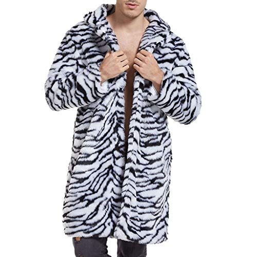 Celucke Mantel Herren Lang Pelzmantel Leopard Muster Kunst Felljacke, Winterjacke Männer Parka Kunstpelz Lange Jacke Faux Fur von Celucke