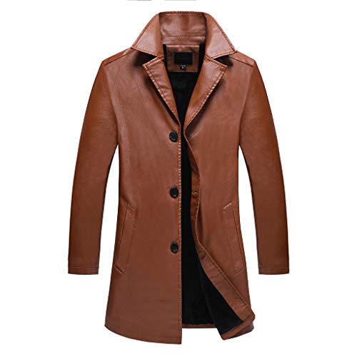 Celucke Mantel Herren Lange Lederjacke Anzugjacke Kunstleder Blazer Herbst Winter Übergangsjacke Elegante Winterjacke Slim Fit (Gelb, XXXXXL) von Celucke