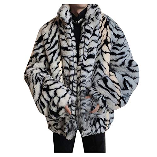 Celucke Mantel Herren Pelzmantel Mit Leopard Muster Design, Kunst Felljacke Männer Winterjacke Faux Pelz Fur Parka Coat von Celucke