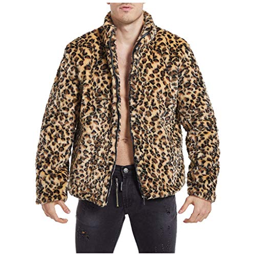 Celucke Mantel Herren Pelzmantel Mit Reißverschluss und Leopard Muster Design, Kunst Felljacke Männer Winterjacke Faux Pelz Fur Coat von Celucke