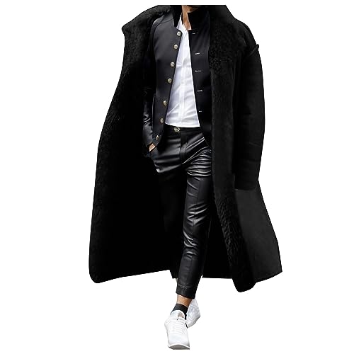 Celucke Mantel Herren Wintermantel Lang Winter Wildleder Plüsch Pelzmantel Warmer Gefütterte Winter Jacke Trenchcoat Männer Revers Faux Winterjacke von Celucke