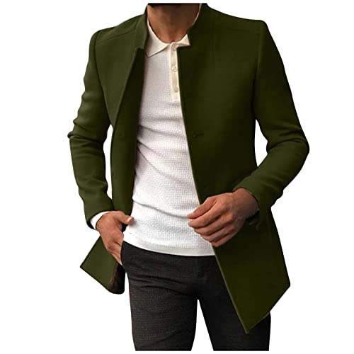 Celucke Mantenl Herren Jacke Slim Fit Übergangsmantel mit Wolle Gefütterter Dünne Lässige Wintermantel Business Herrenmantel Lange Trenchcoat Jackenmantel(Armeegrün,XXL) von Celucke