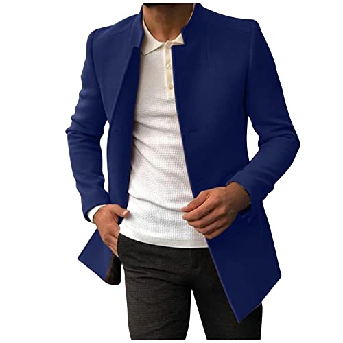 Celucke Mantenl Herren Jacke Slim Fit Übergangsmantel mit Wolle Gefütterter Dünne Lässige Wintermantel Business Herrenmantel Lange Trenchcoat Jackenmantel(Dunkelblau,XL) von Celucke