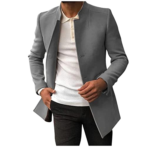 Celucke Mantenl Herren Jacke Slim Fit Übergangsmantel mit Wolle Gefütterter Dünne Lässige Wintermantel Business Herrenmantel Lange Trenchcoat Jackenmantel(Grau,L) von Celucke