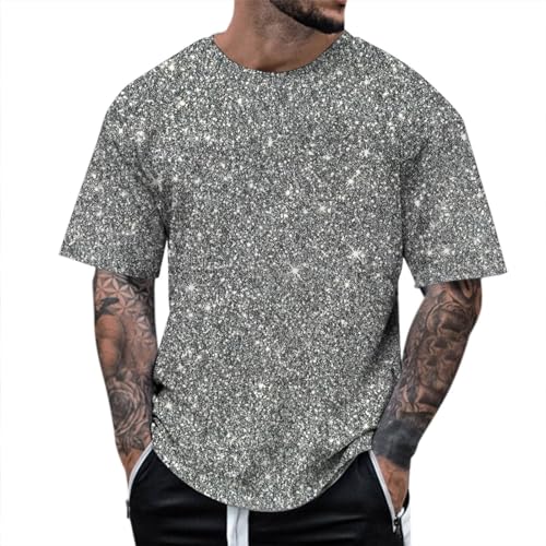 Celucke Pailletten Herren T-Shirt Gold und Silber - Paillettendruck Club Party Kurzarm Schwarz - Rundhalsausschnitt Grafik-Shirt von Celucke