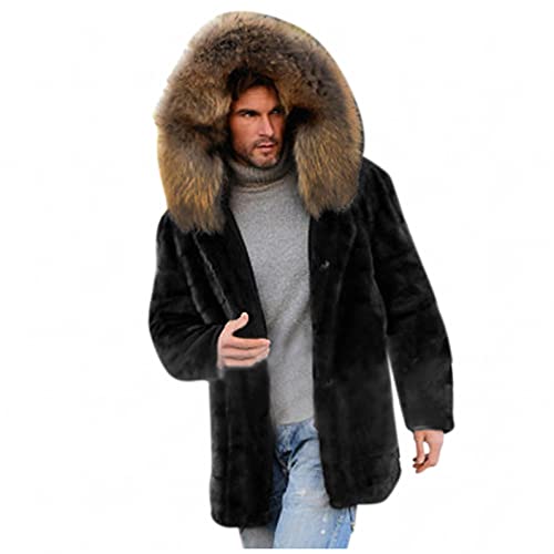 Celucke Pelzmantel Herren Kunstpelz Mantel Strickjacke mit Kapuze Winterjacke Warme Verdicken Felljacke Jacke Faux Fur Pelzjacke Fellmantel von Celucke