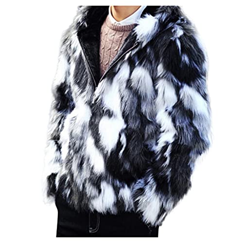 Celucke Pelzmantel Herren Kunstpelz Mantel mit Kapuze Plüsch Strickjacke Winterjacke Warme Felljacke Pelz Jacke Faux Fur Pelzjacke Fellmantel Wolljacken von Celucke