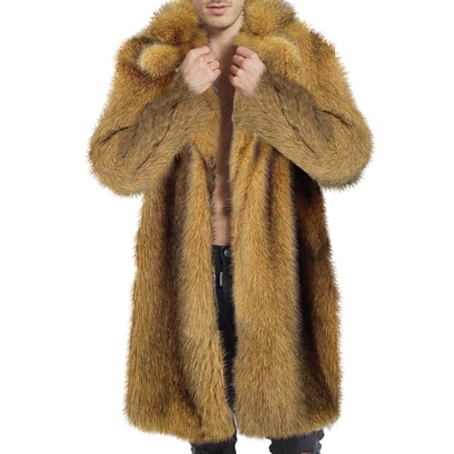 Celucke Pelzmantel Herren Lang Kunst Felljacke Wind Coat,Winterjacke Mantel Kunstpelz Jacke Faux Fur Holzfällerhemd Gefüttert Pelzmantel Herren Pelzjacke Fur Coat Fellmantel Lang von Celucke