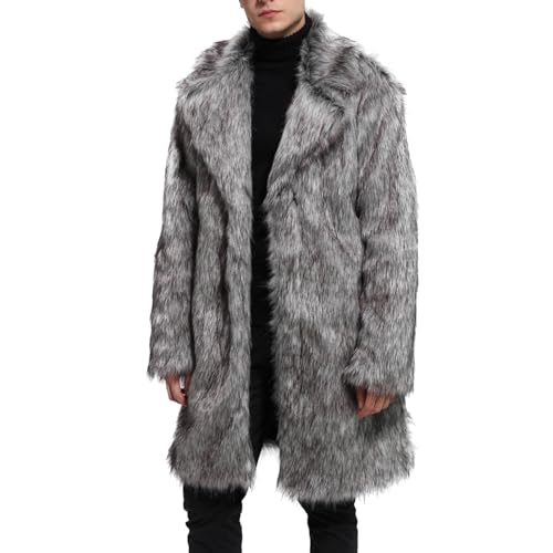 Celucke Pelzmantel Herren Lang Kunst Felljacke Wind Coat,Winterjacke Mantel Kunstpelz Jacke Faux Fur Holzfällerhemd Gefüttert Pelzmantel Herren Pelzjacke Fur Coat Fellmantel Lang von Celucke