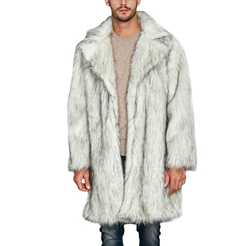 Celucke Pelzmantel Herren Lang Kunst Felljacke Wind Coat,Winterjacke Mantel Kunstpelz Jacke Faux Fur Holzfällerhemd Gefüttert Pelzmantel Herren Pelzjacke Fur Coat Fellmantel Lang von Celucke